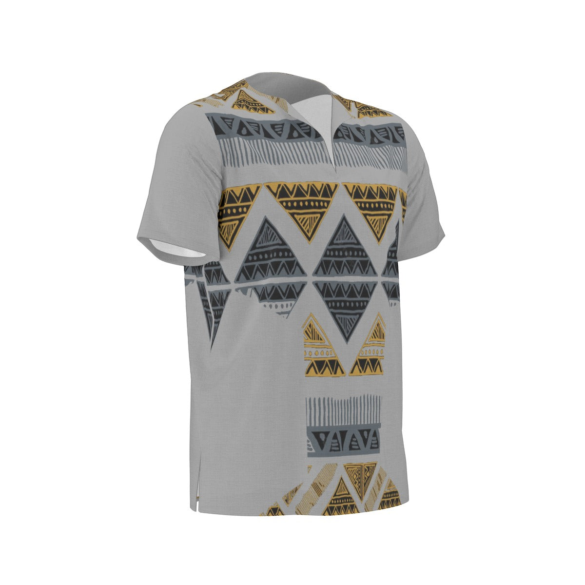 Grey All-Over Print  Men's African Dashiki Shirt