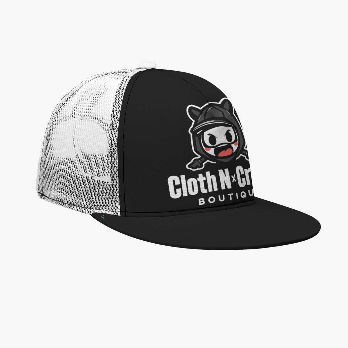 Branded Black Snapback Trucker Flat-brimmed Mesh Cap
