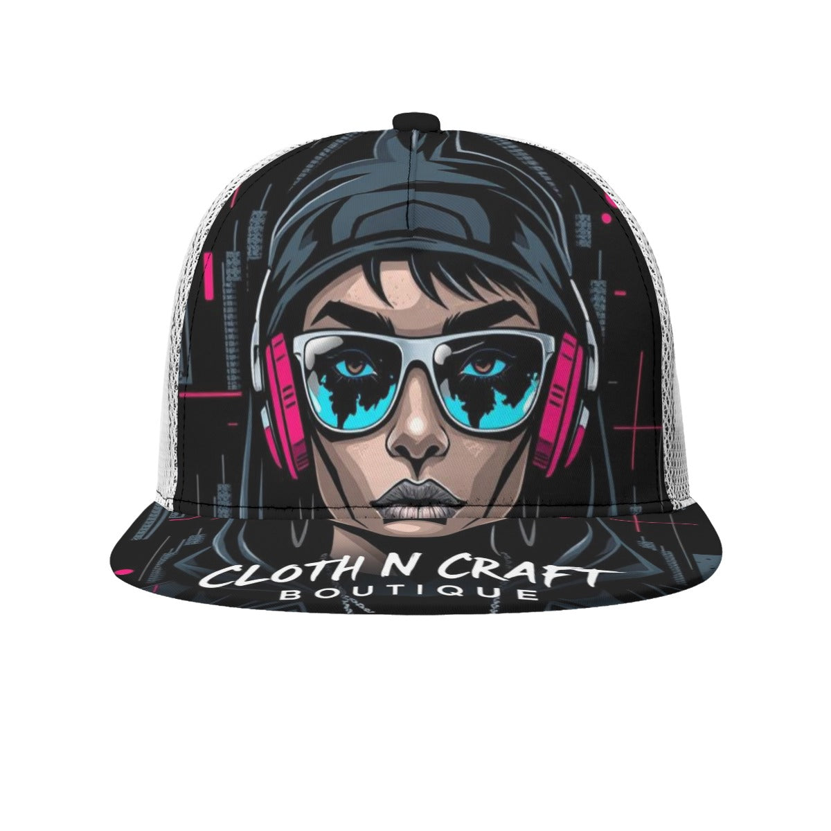 Goth All-Over Print Black Buckle Flat-brimmed Mesh Cap With Box