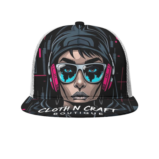 Goth All-Over Print Black Buckle Flat-brimmed Mesh Cap With Box