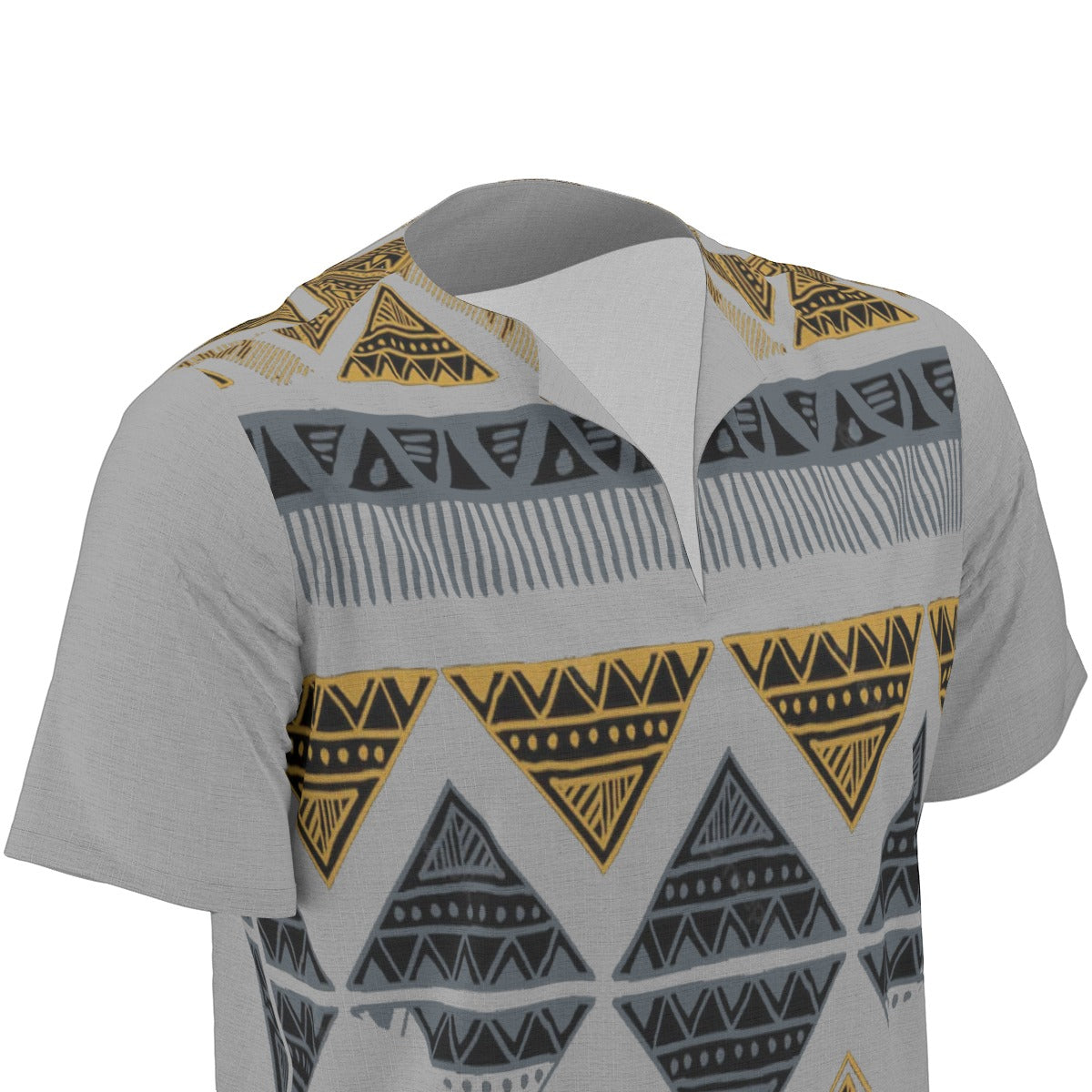 Grey All-Over Print  Men's African Dashiki Shirt