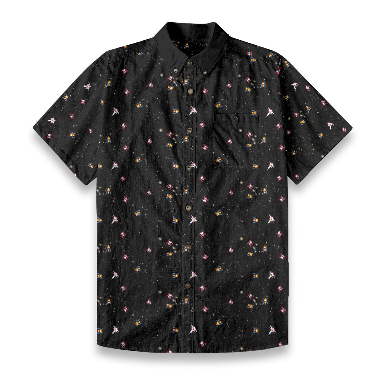 Galactic 8-Bit Print Men's Breathable Bamboo Cotton Shirt