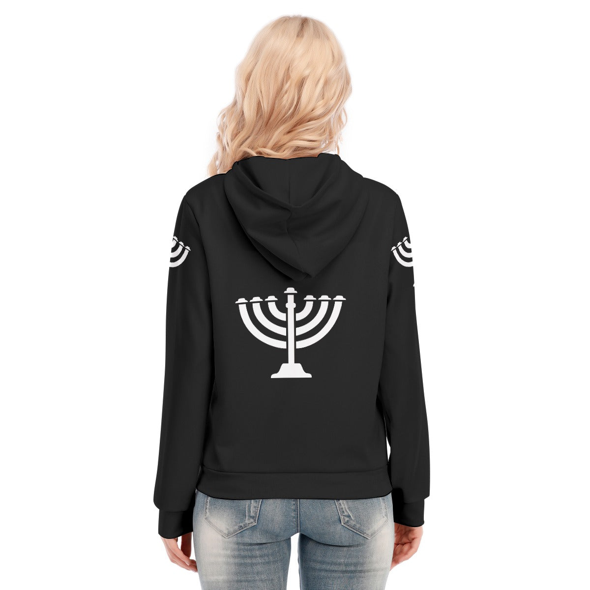 Black Menorah Women's Hoodie With Zipper