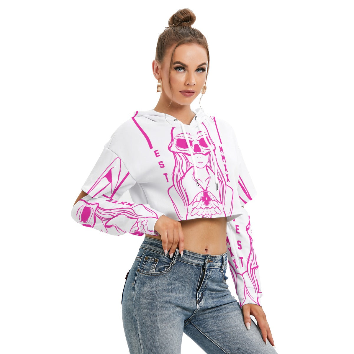 Est. MMXX All-Over Print Women's Heavy Fleece Hoodie With Hollow Out Sleeve