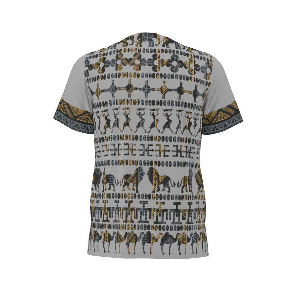 Grey Traditional All-Over Print  Men's African Dashiki Shirt