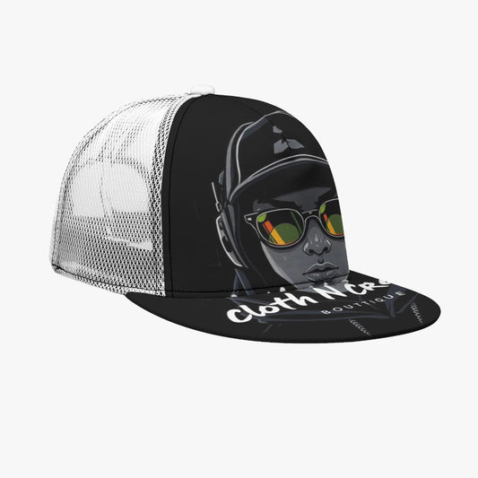 New Jack All-Over Print Black Buckle Flat-brimmed Mesh Cap With Box