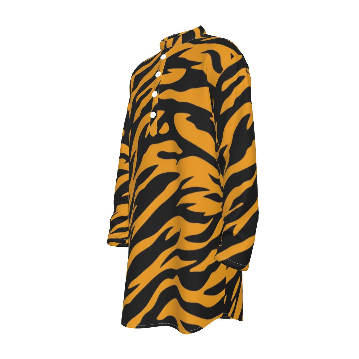 Tiger All-Over Print Men's Stand-up Collar Long Shirt