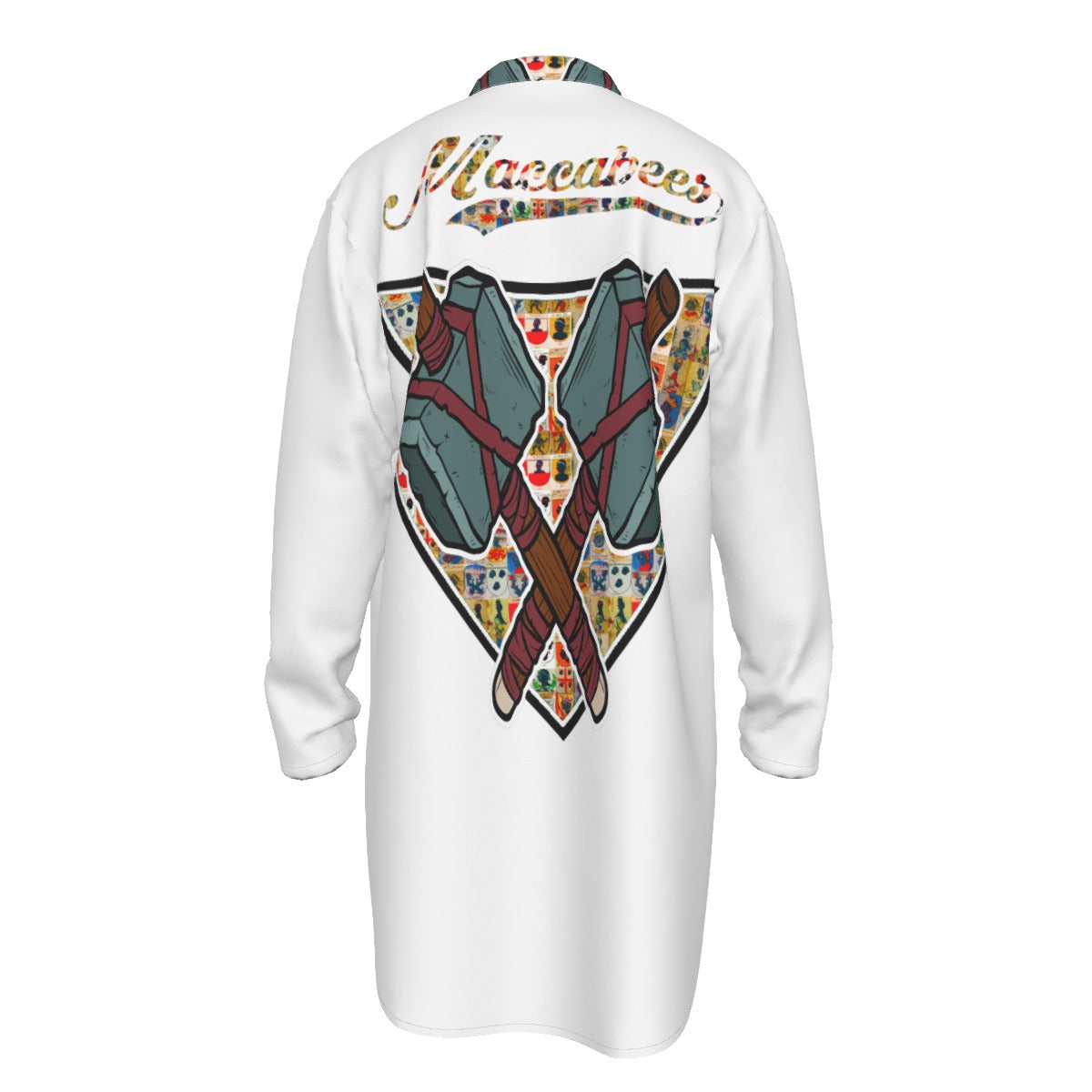 Tribal White All-Over Print Men's Stand-up Collar Long Shirt