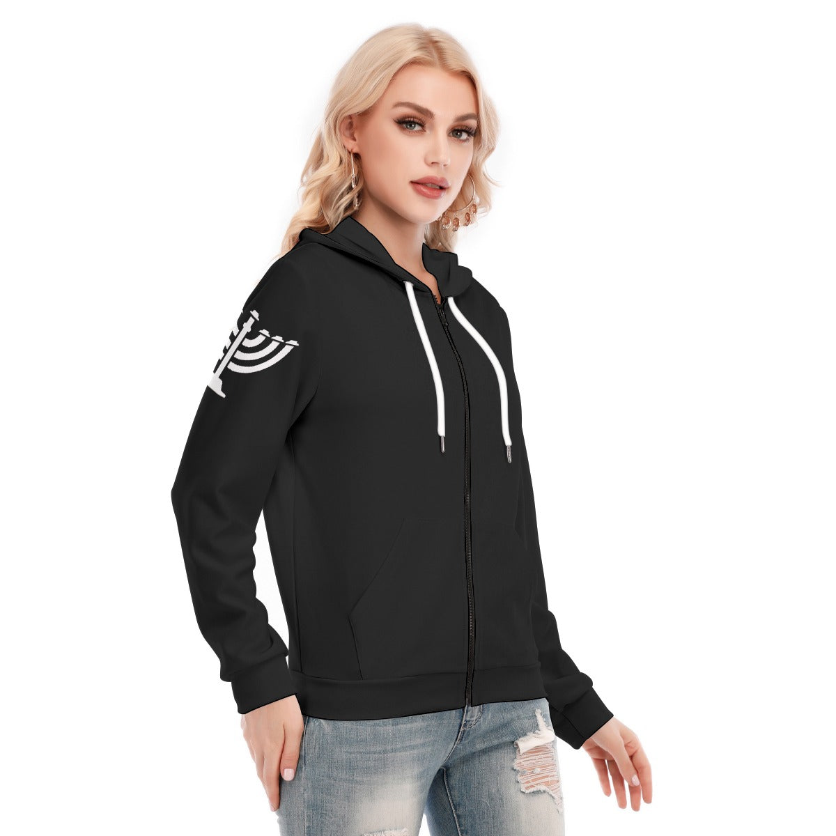 Black Menorah Women's Hoodie With Zipper