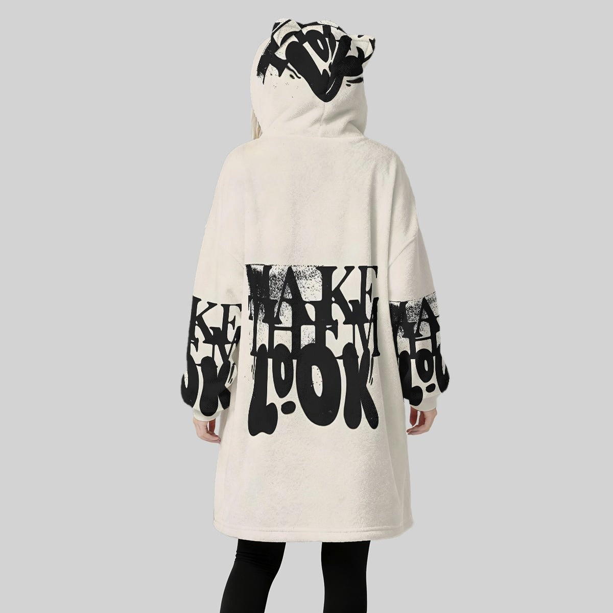 Look All-Over Print Women's Fleece Oversized Hoodie Blanket With Decorative Ears