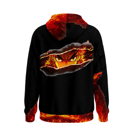 Anime Rengoku All-Over Print Men’s Fleece Half-Zip Hoodie With Arm Pockets