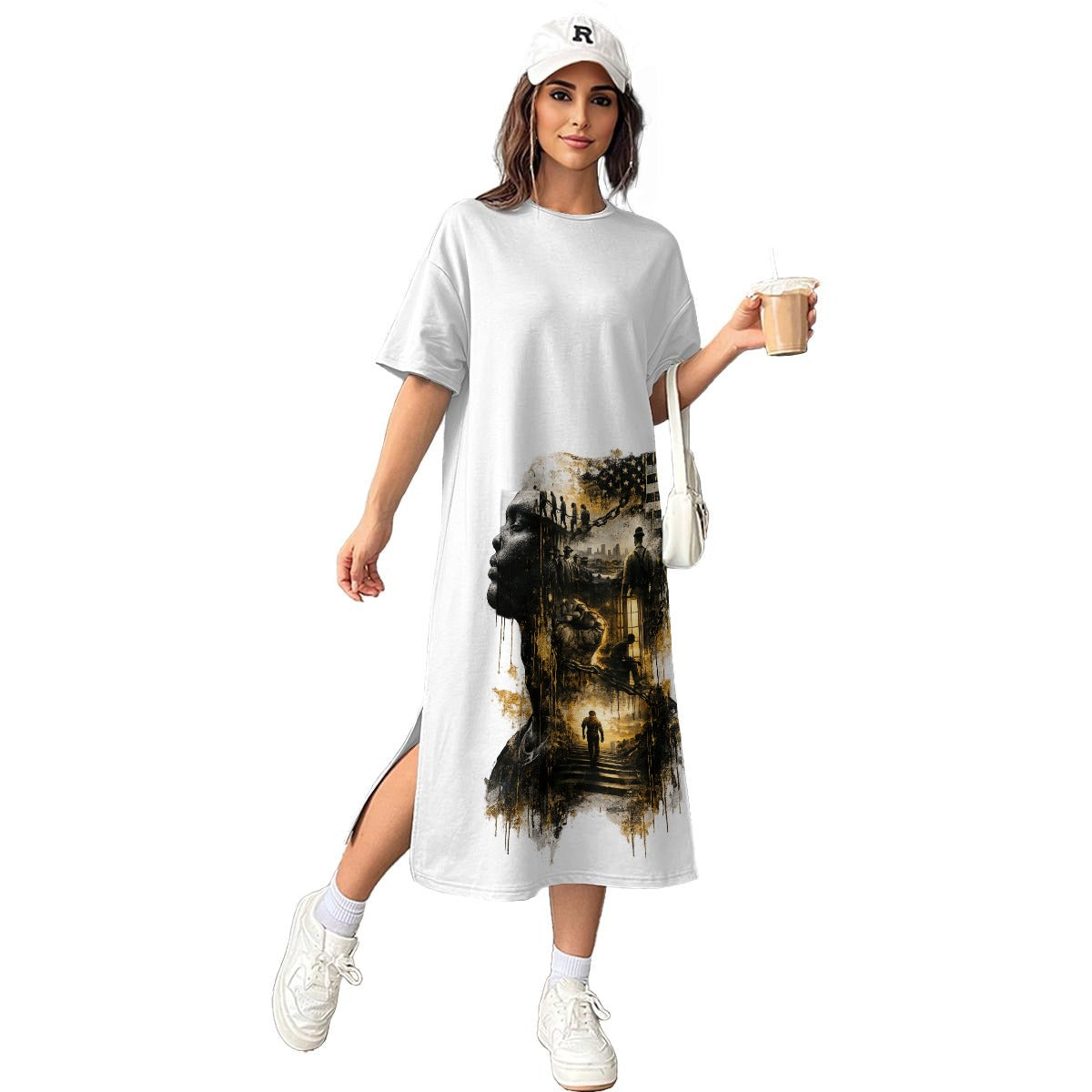 Requiem All-Over Print Women's Midi T-Shirt Dress|180GSM Cotton