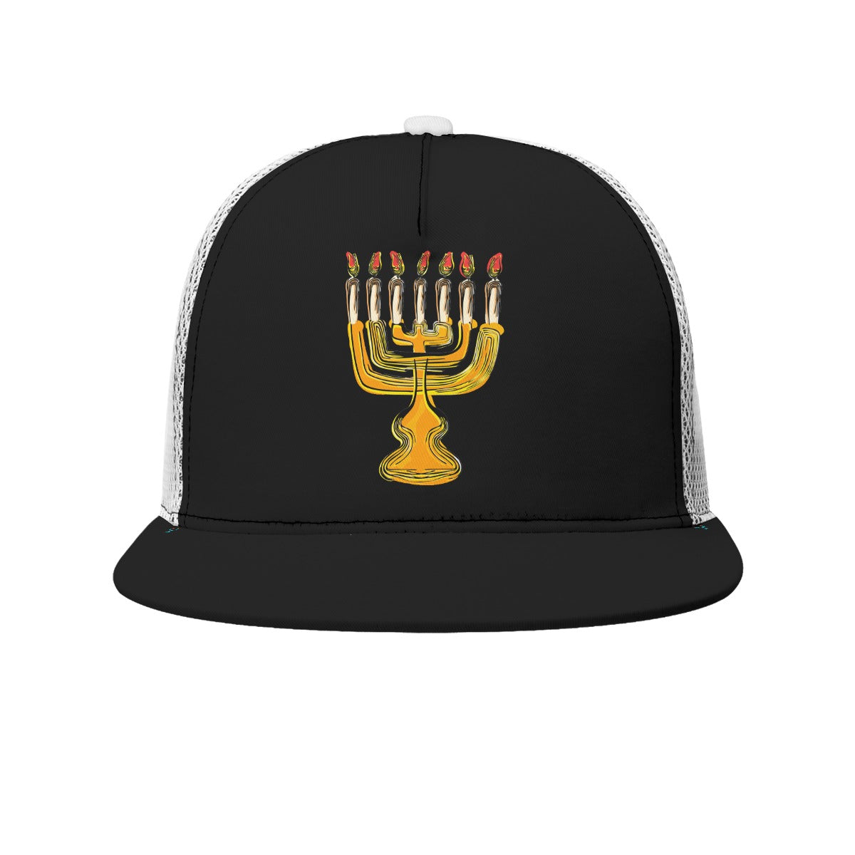 Menorah Black Buckle Flat-brimmed Trucker Cap With Box