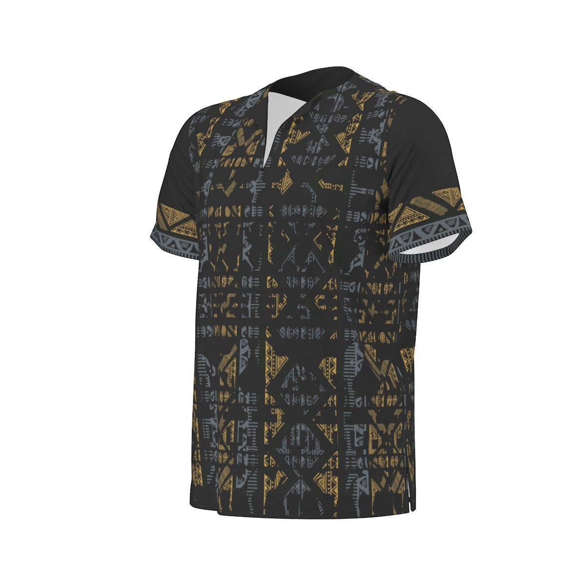 Black Traditional All-Over Print  Men's African Dashiki Shirt