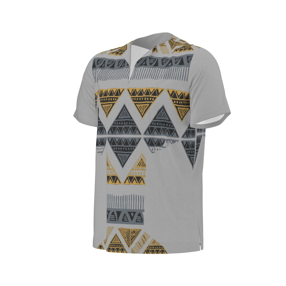 Grey All-Over Print  Men's African Dashiki Shirt