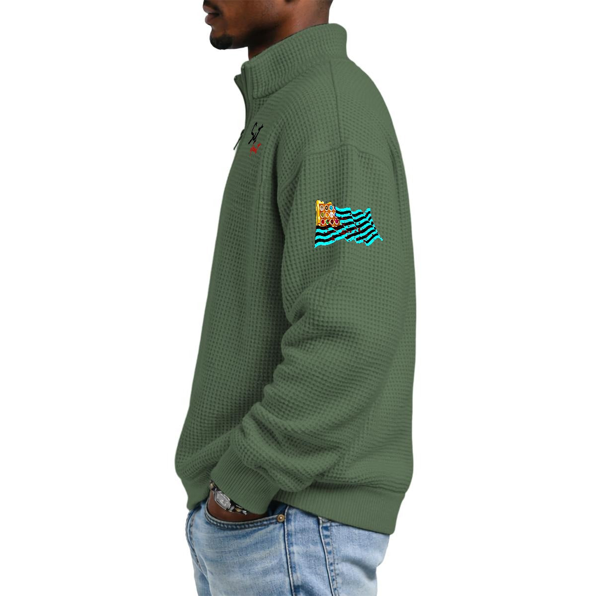Men's Waffle Knit Casual Hoodie With Half Zipper|DTF