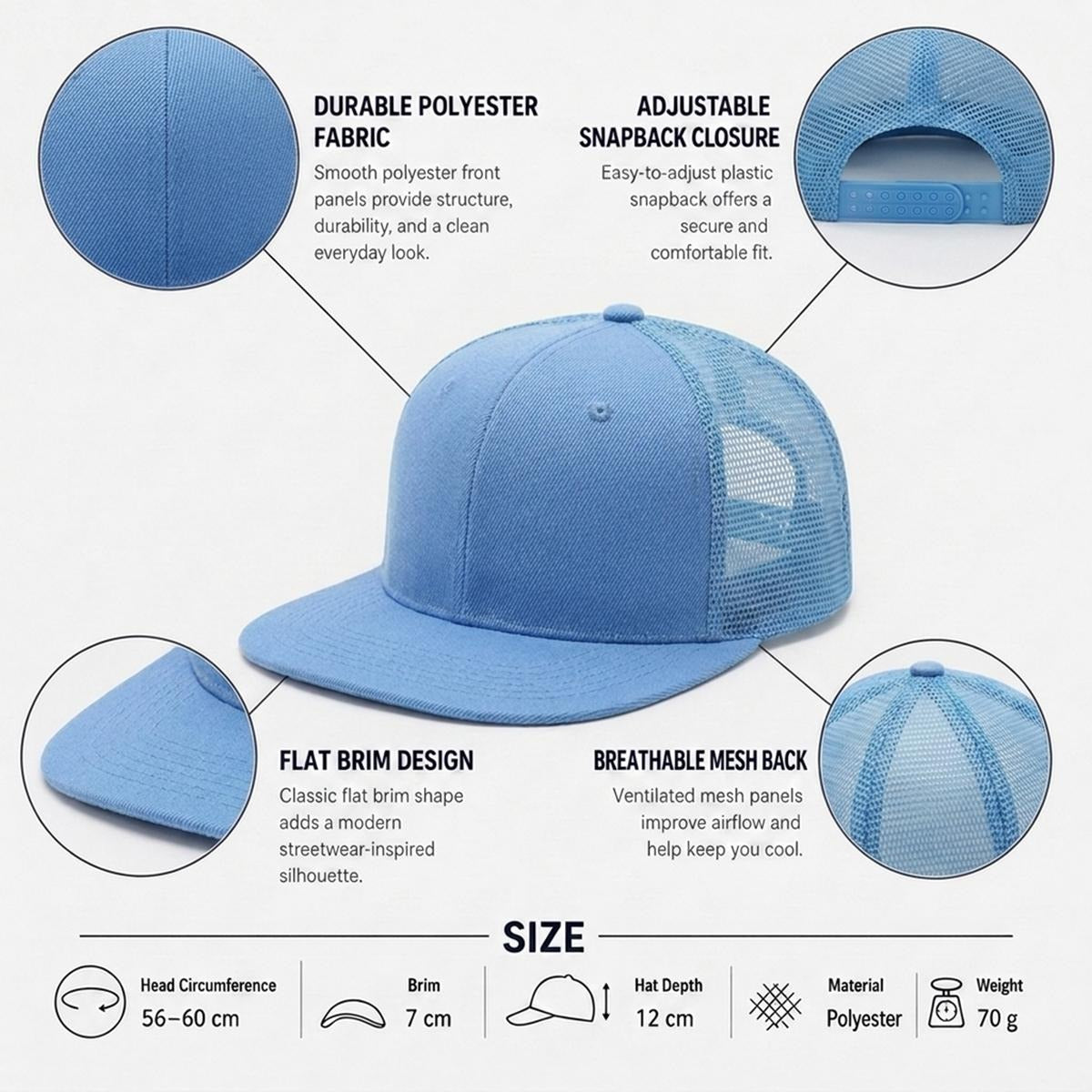 Menorah Embroidery Flat-Brim Mesh Cap