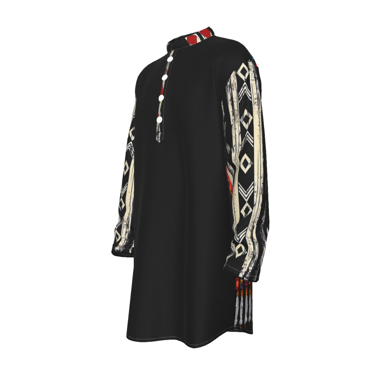 Tribal Black All-Over Print Men's Stand-up Collar Long Shirt