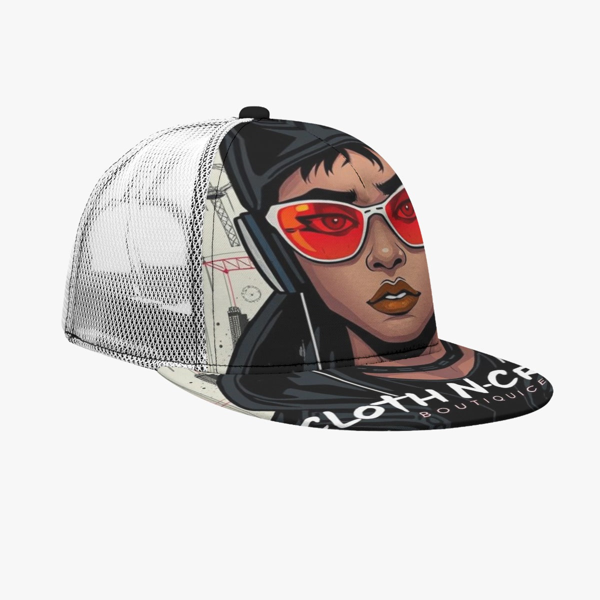 Sunset All-Over Print Black Buckle Flat-brimmed Mesh Cap With Box