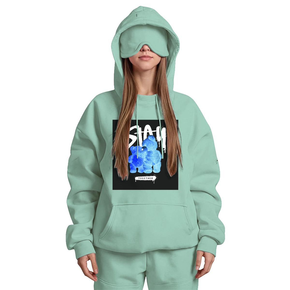 Women's Travel Nap Hoodie with Built-in Eye Mask|DTF