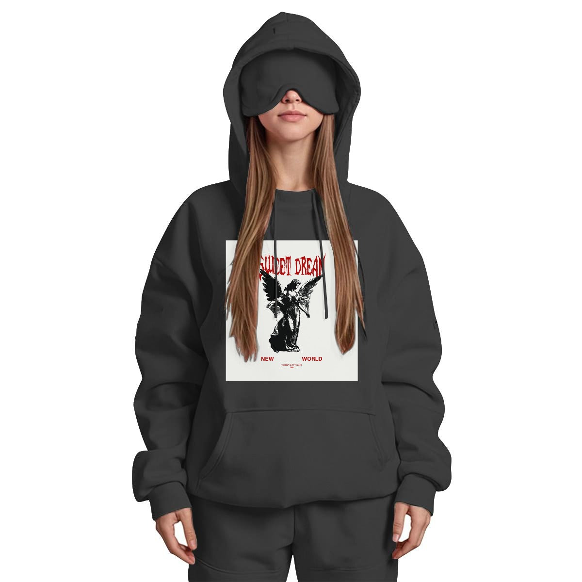 Women's Travel Nap Hoodie with Built-in Eye Mask|DTF