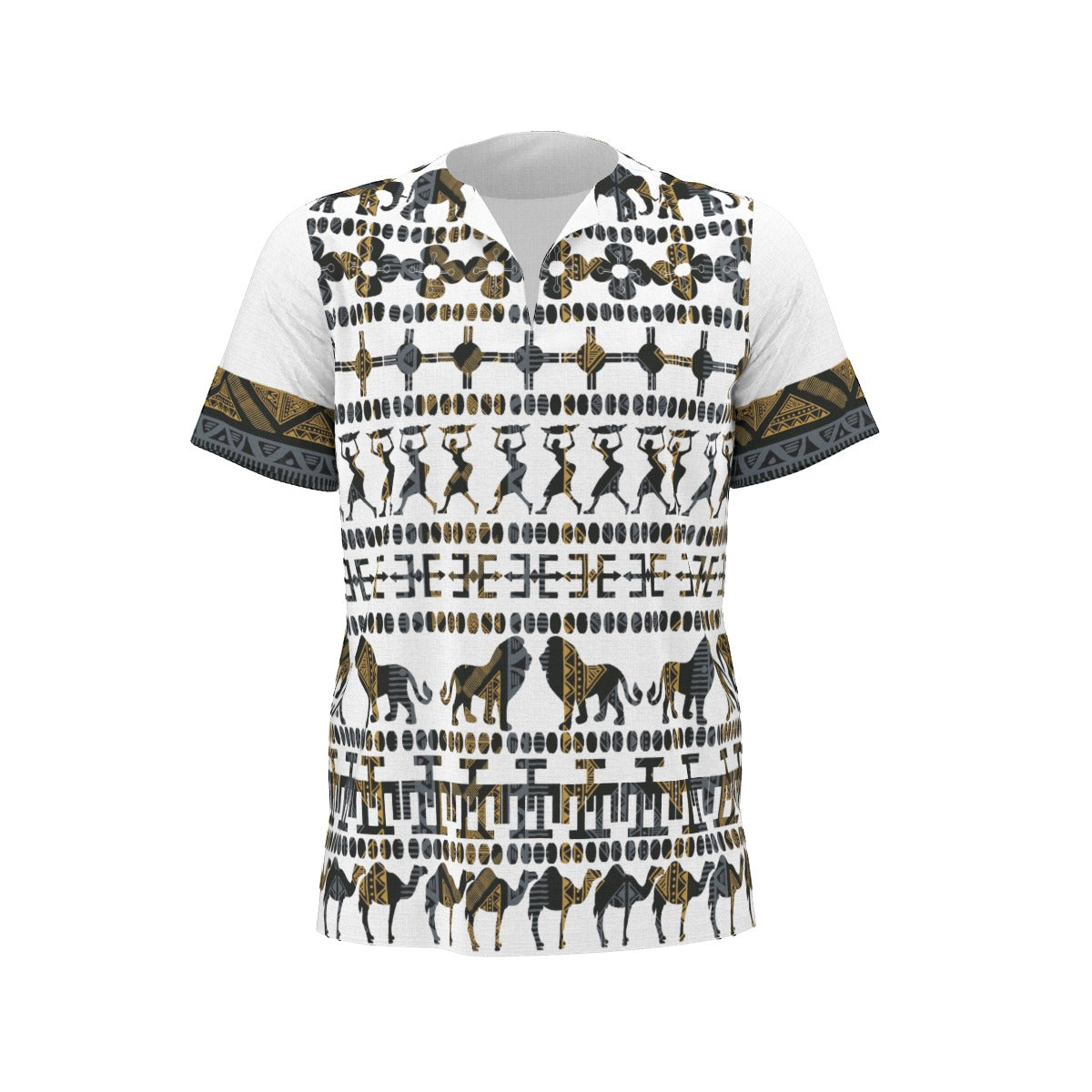 White Traditional All-Over Print  Men's African Dashiki Shirt