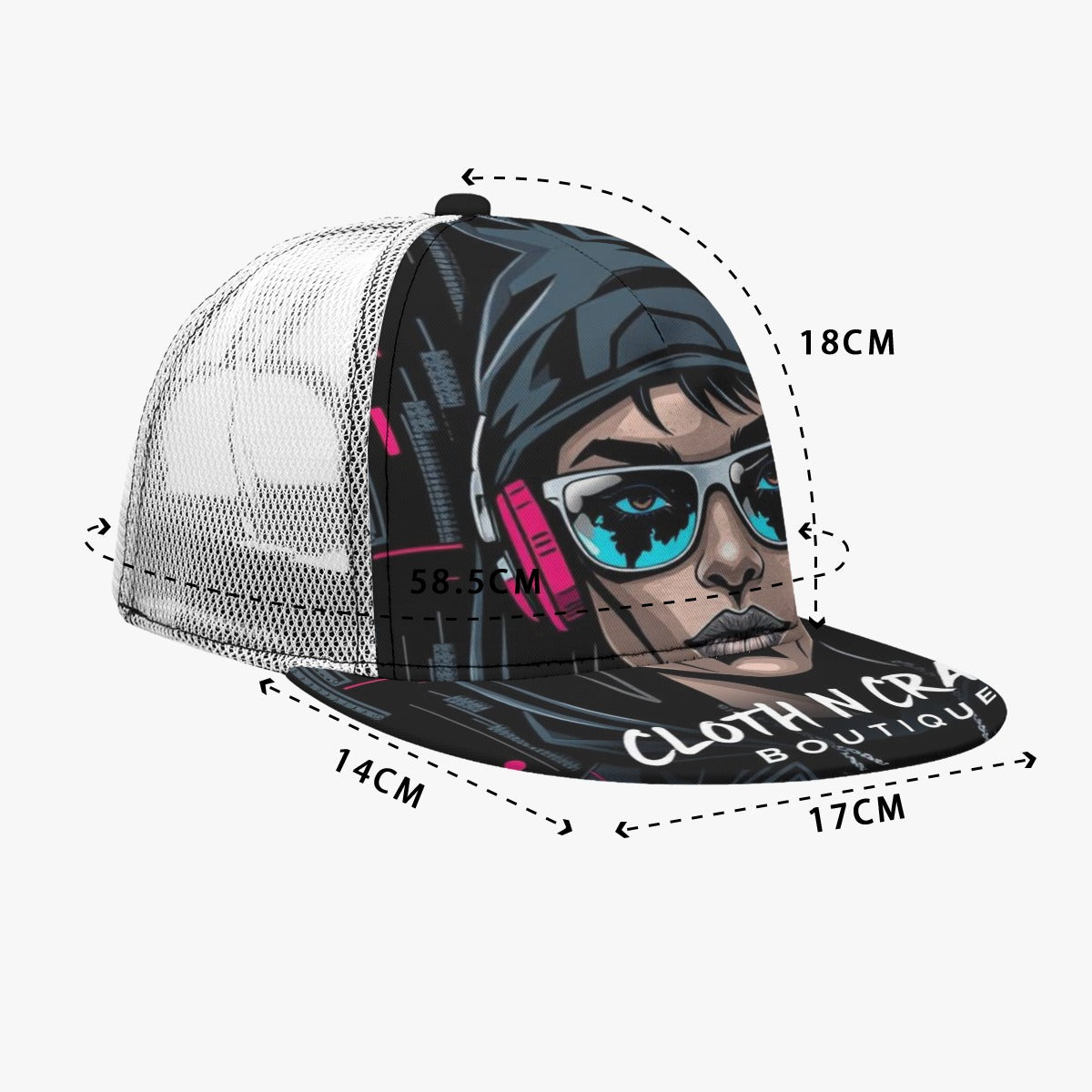 Goth All-Over Print Black Buckle Flat-brimmed Mesh Cap With Box