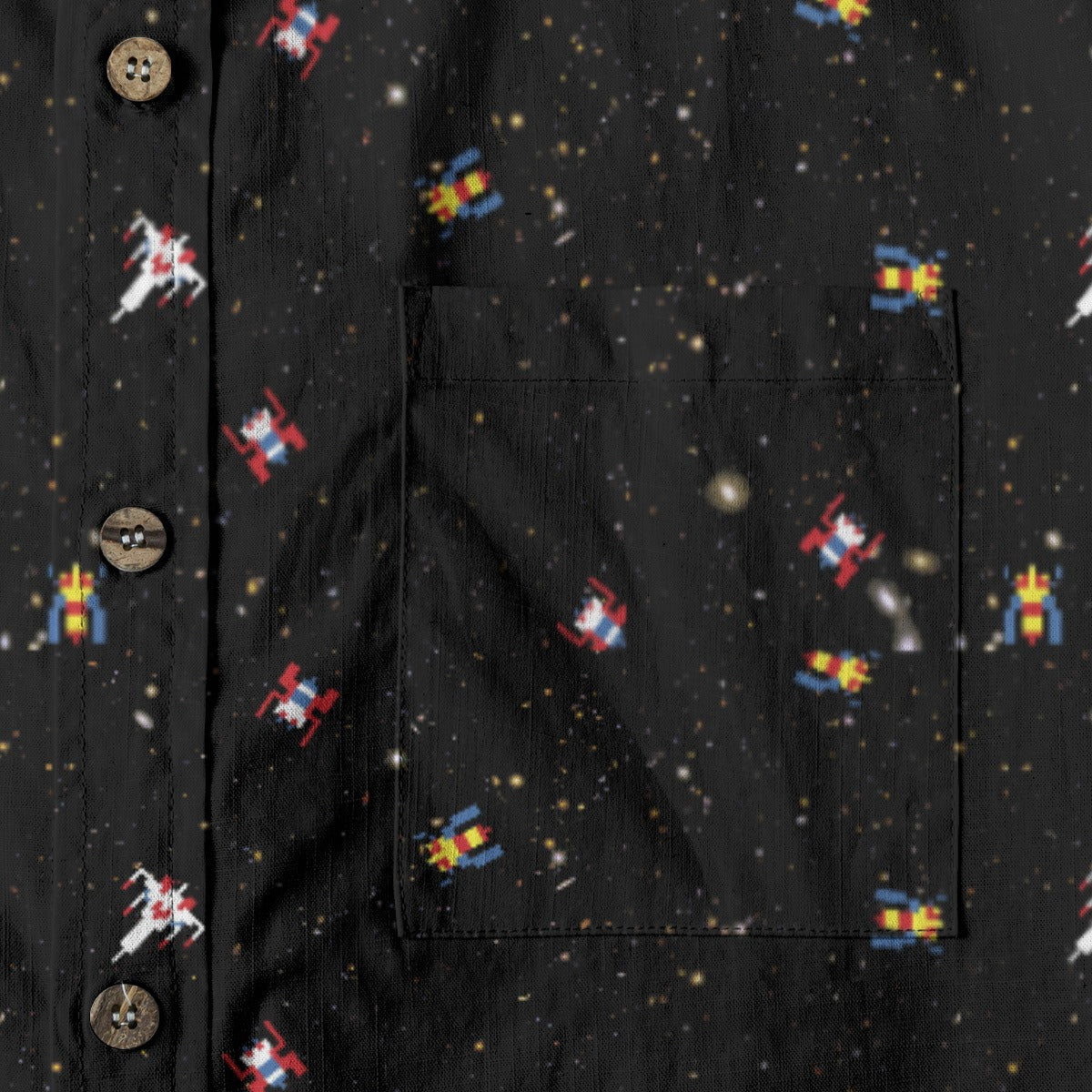 Galactic 8-Bit Print Men's Breathable Bamboo Cotton Shirt