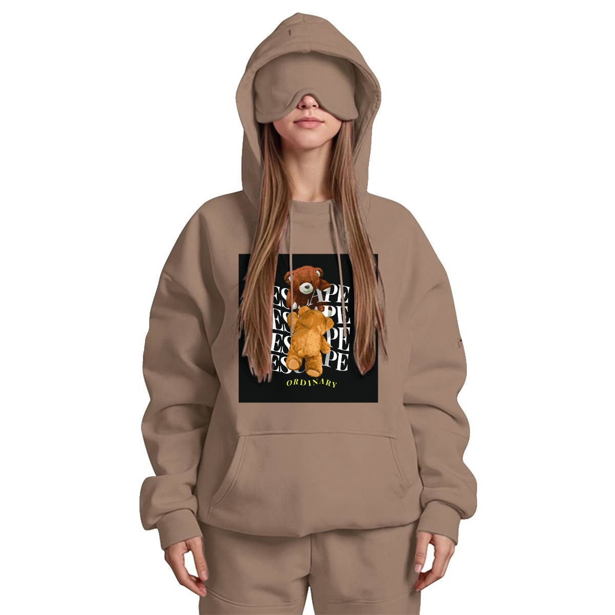 Women's Travel Nap Hoodie with Built-in Eye Mask|DTF