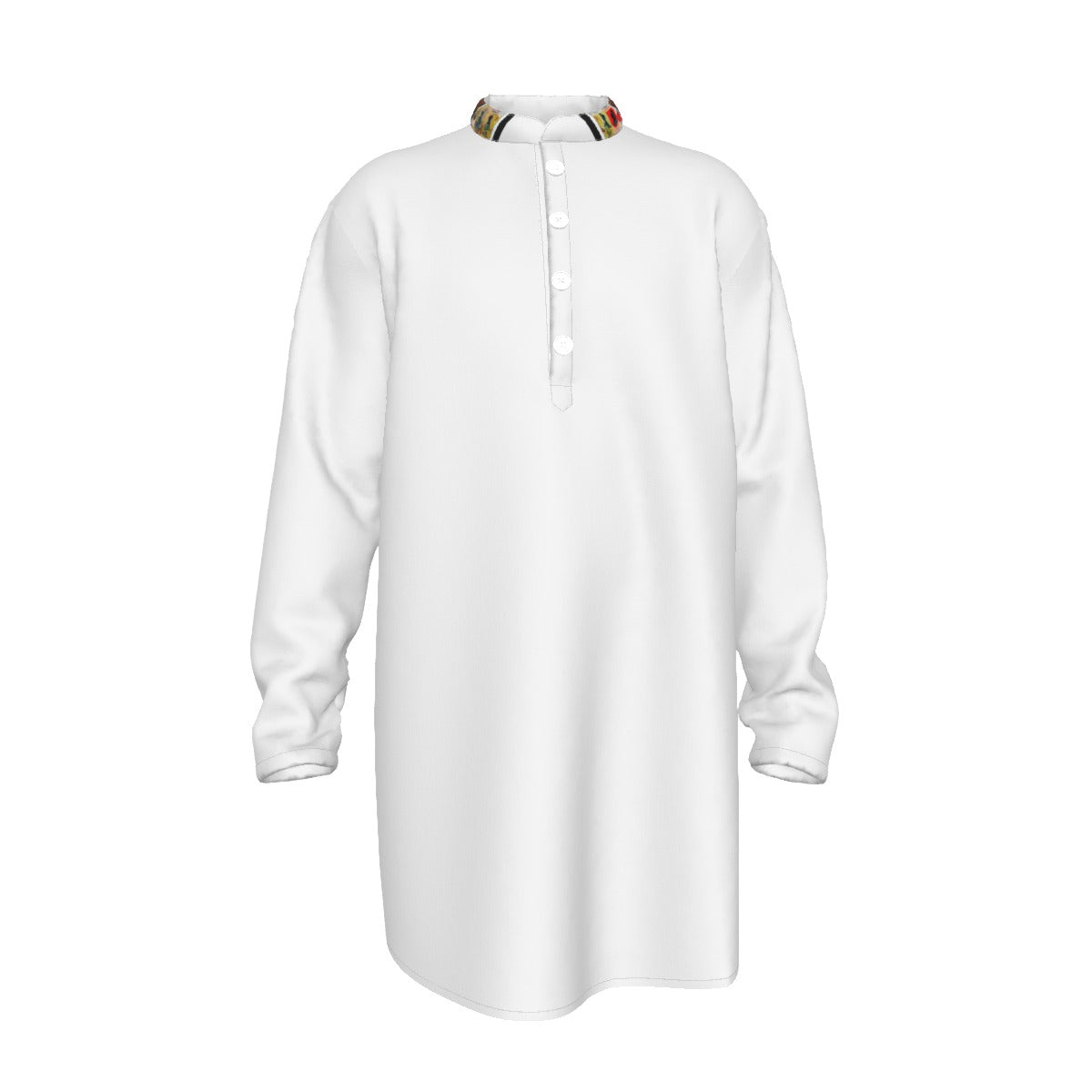 Tribal White All-Over Print Men's Stand-up Collar Long Shirt
