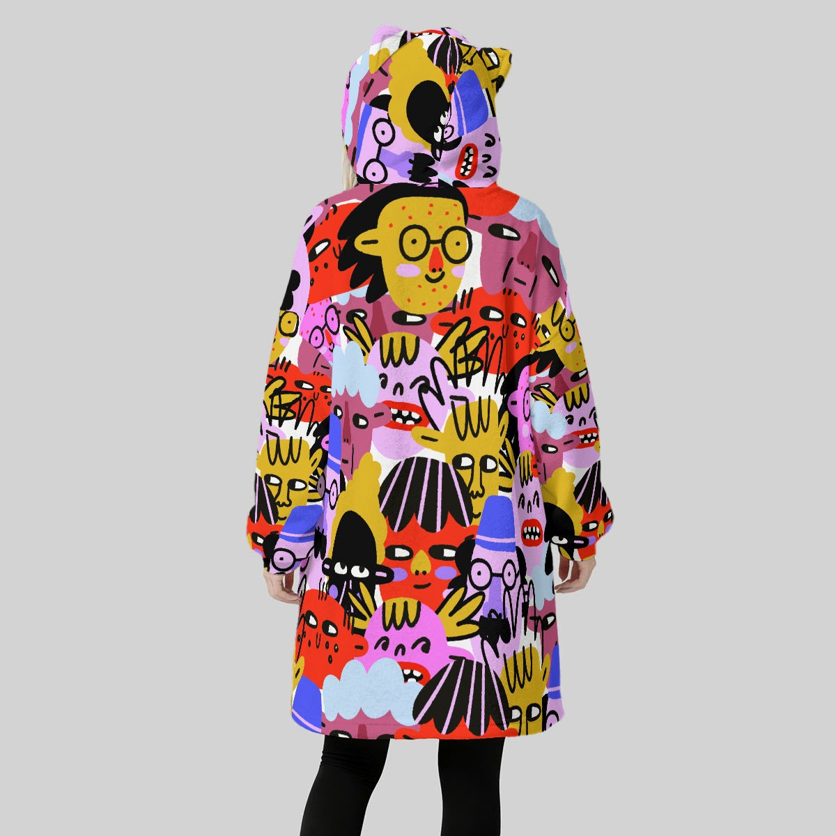 Eyes On Me All-Over Print Women's Fleece Oversized Hoodie Blanket With Decorative Ears