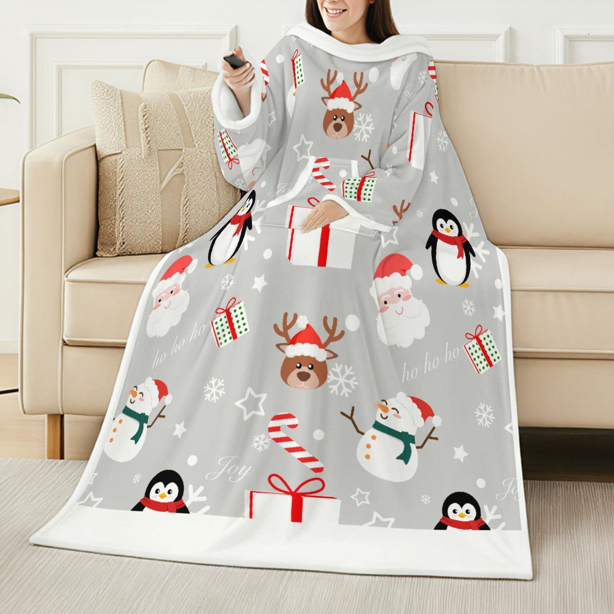 Grey Delight All-Over Print Cozy Wearable Blanket with Sleeves