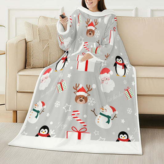 Grey Delight All-Over Print Cozy Wearable Blanket with Sleeves