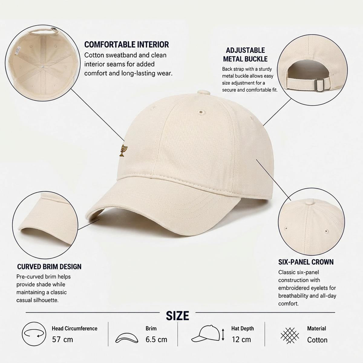 Menorah Embroidery Soft-Crown Flat Cap