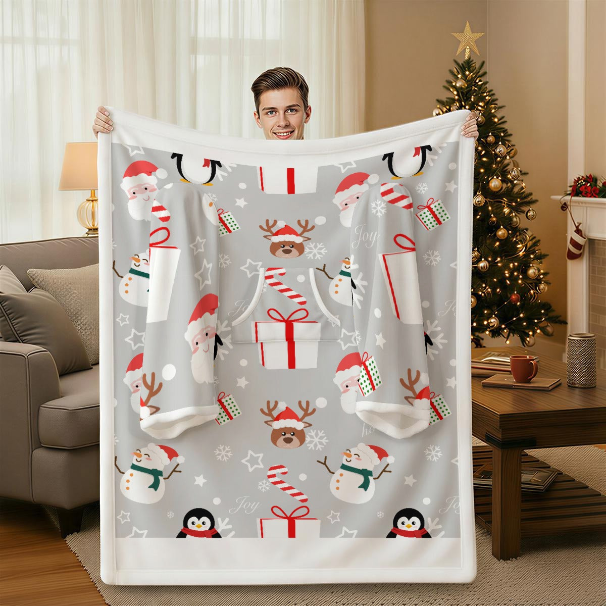 Grey Delight All-Over Print Cozy Wearable Blanket with Sleeves