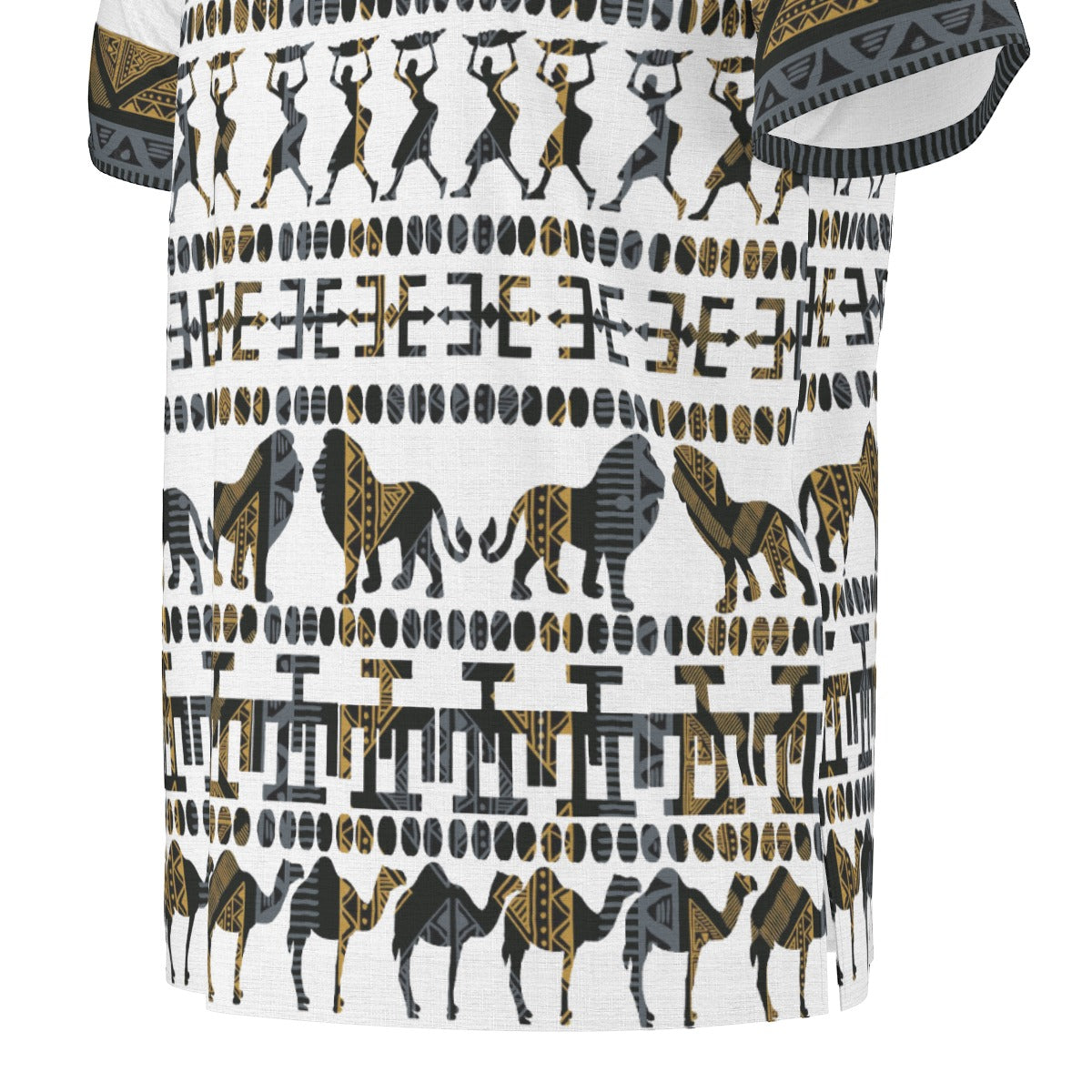 White Traditional All-Over Print  Men's African Dashiki Shirt