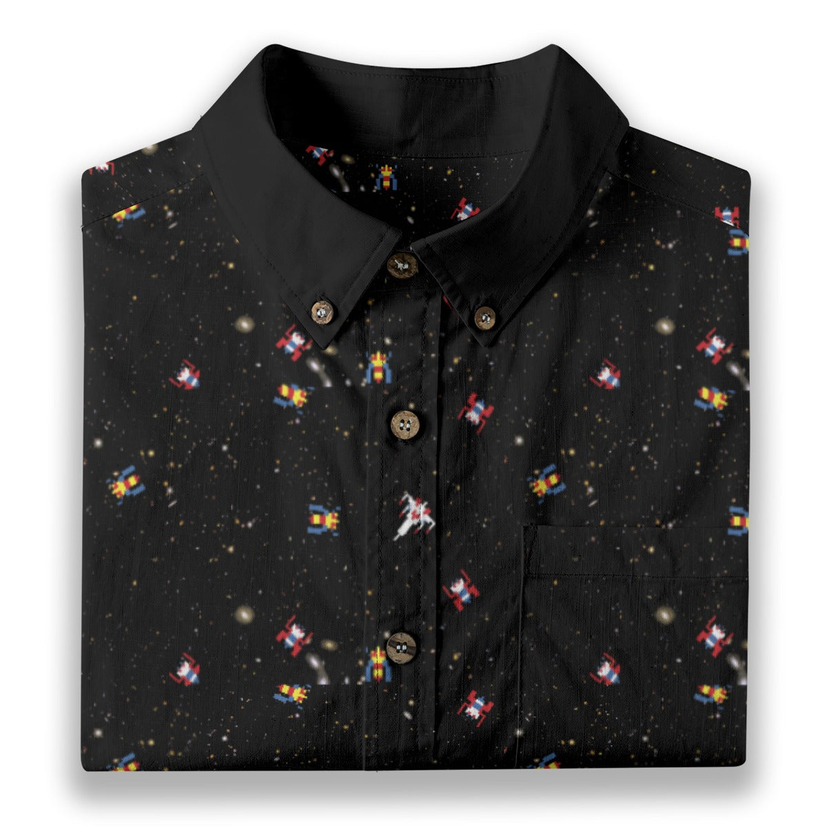 Galactic 8-Bit Print Men's Breathable Bamboo Cotton Shirt