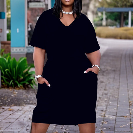 Women'S V Neck Short Sleeve Dress|Plus Size