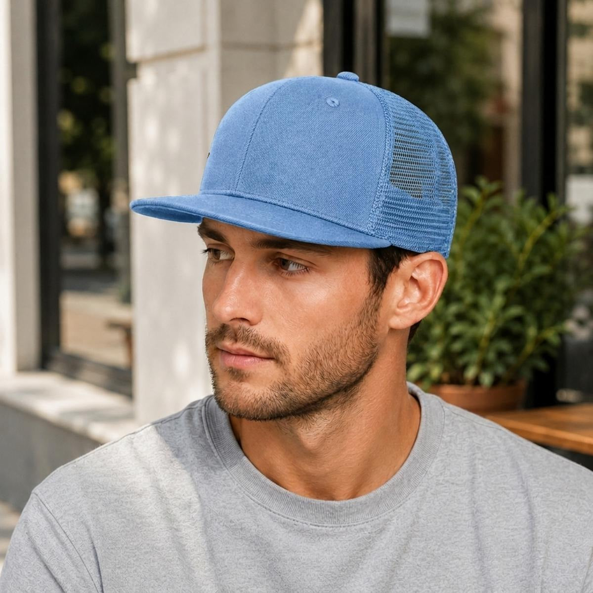 Menorah Embroidery Flat-Brim Mesh Cap