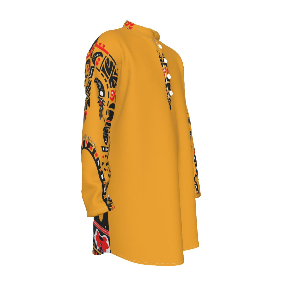 All-Over Print Men's Stand-up Collar Long Shirt