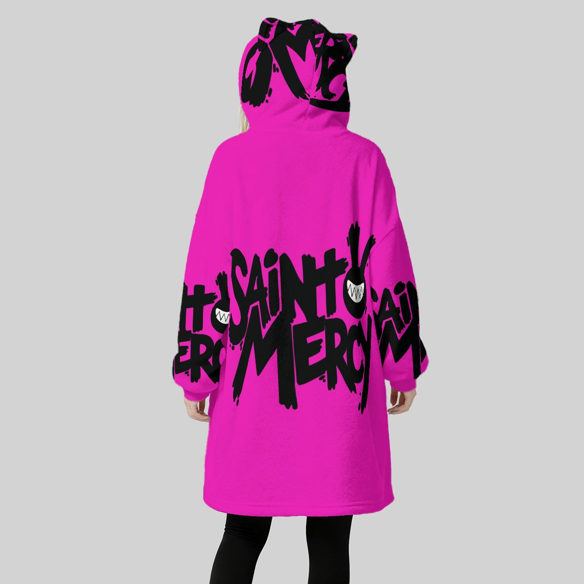 Saint All-Over Print Women's Fleece Oversized Hoodie Blanket With Decorative Ears