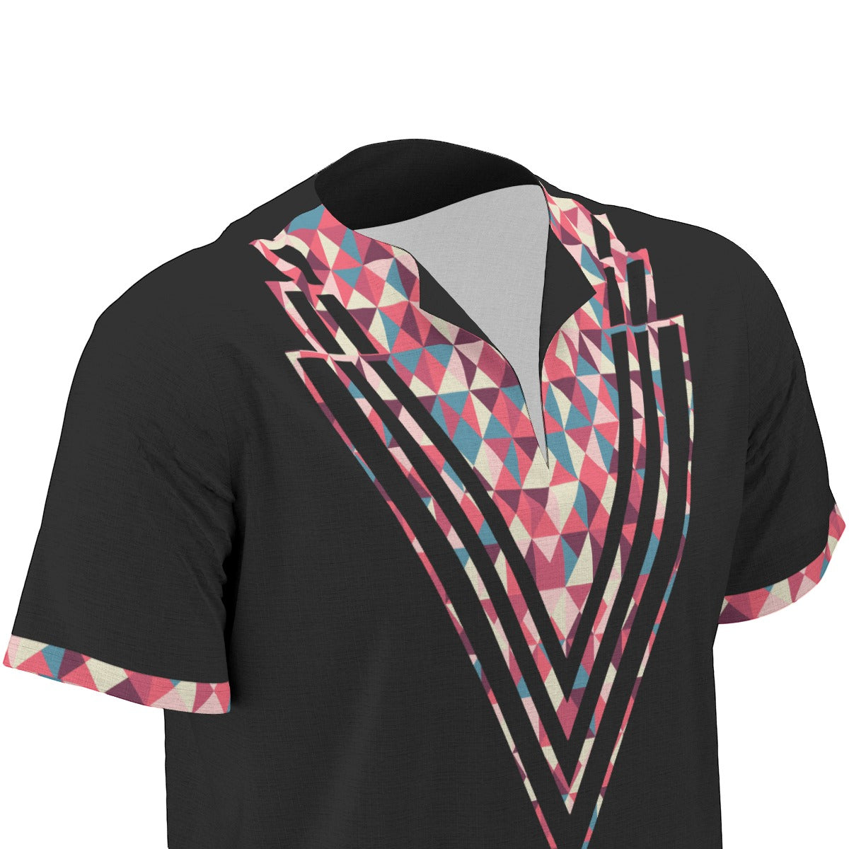 Black Tribal All-Over Print  Men's African Dashiki Shirt