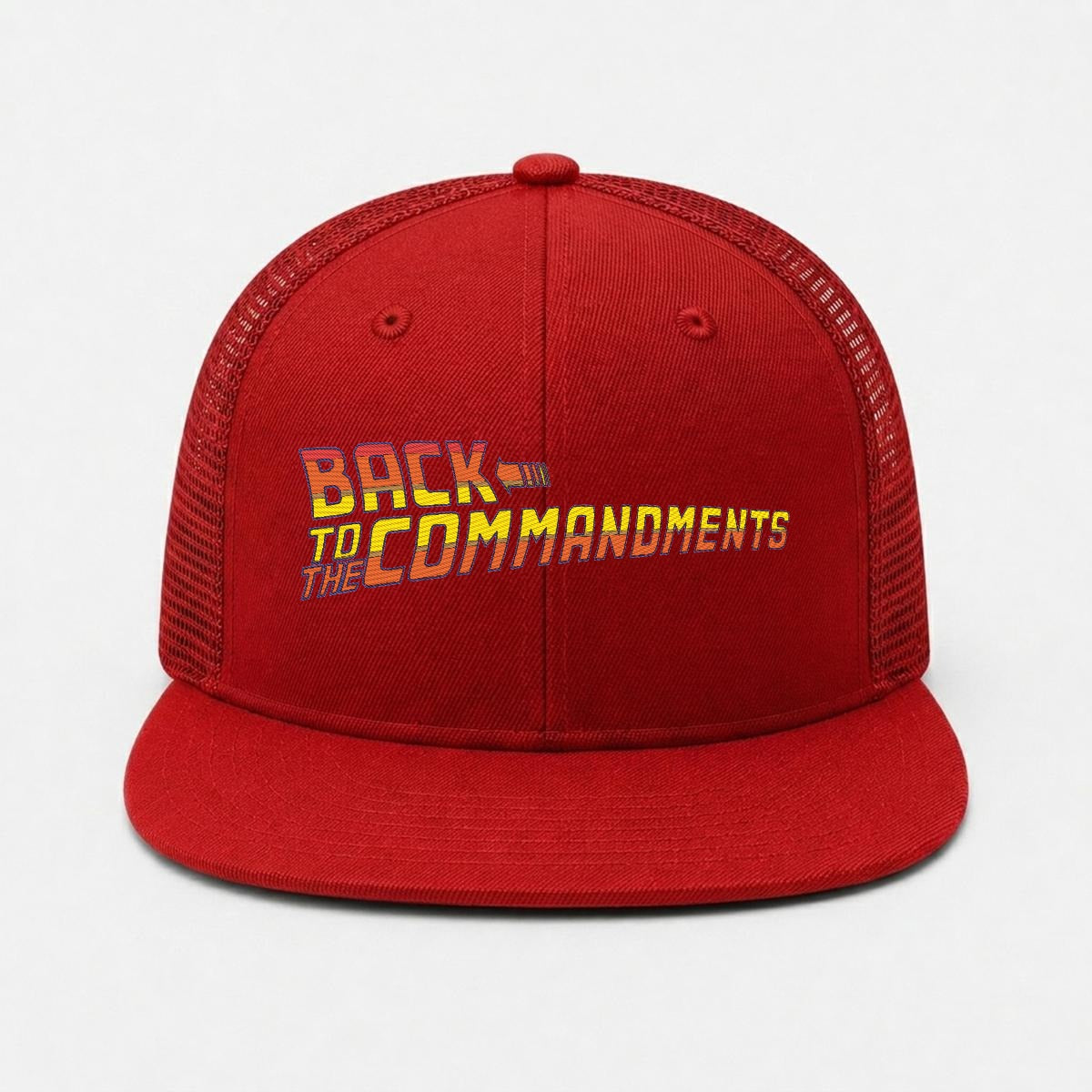 Embroidery Flat-Brim Mesh Cap