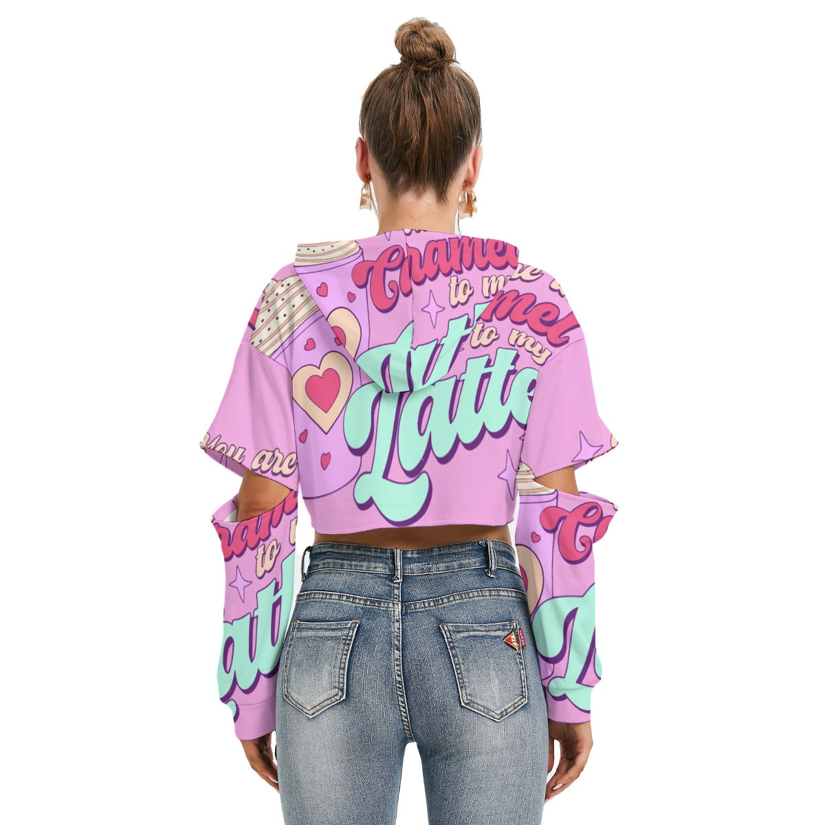 Caramel Latte All-Over Print Women's Heavy Fleece Hoodie With Hollow Out Sleeve