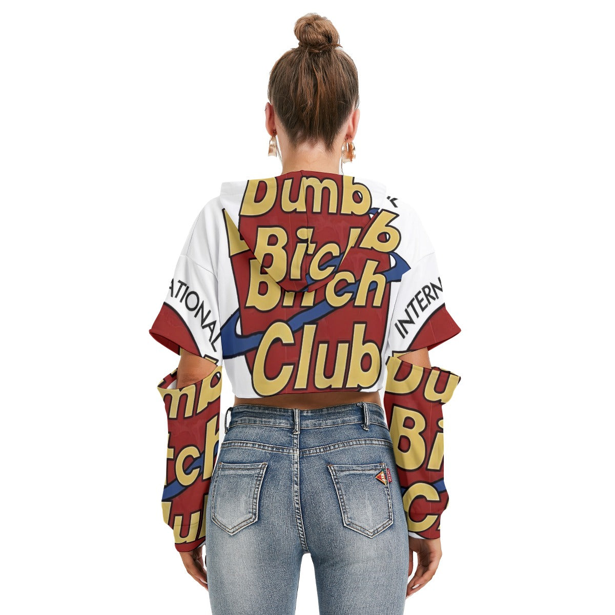 Dumb B Club All-Over Print Women's Heavy Fleece Hoodie With Hollow Out Sleeve