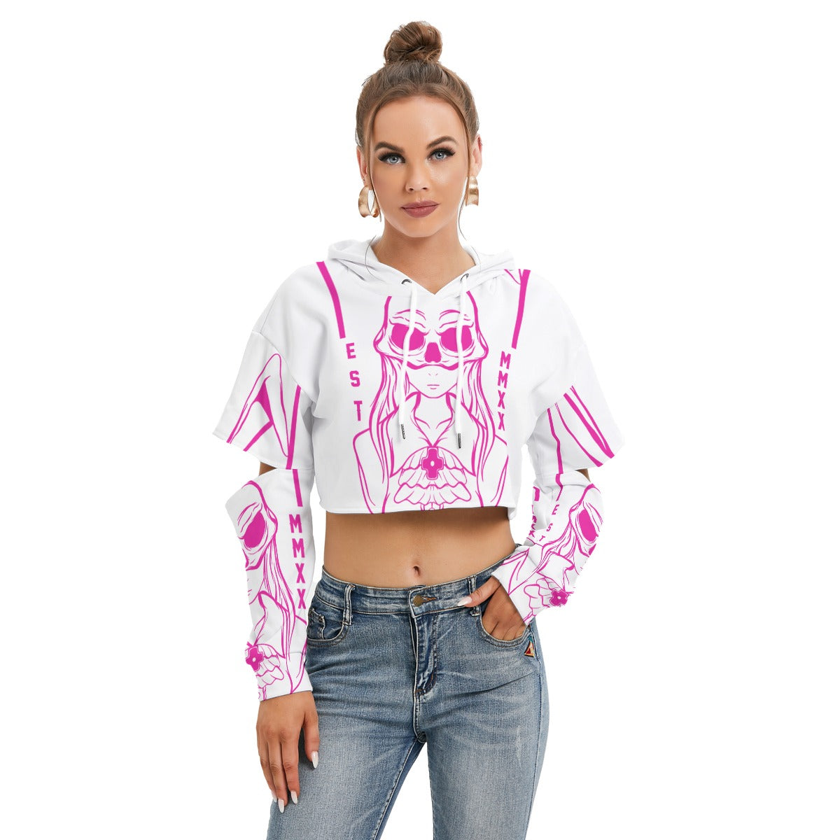 Est. MMXX All-Over Print Women's Heavy Fleece Hoodie With Hollow Out Sleeve