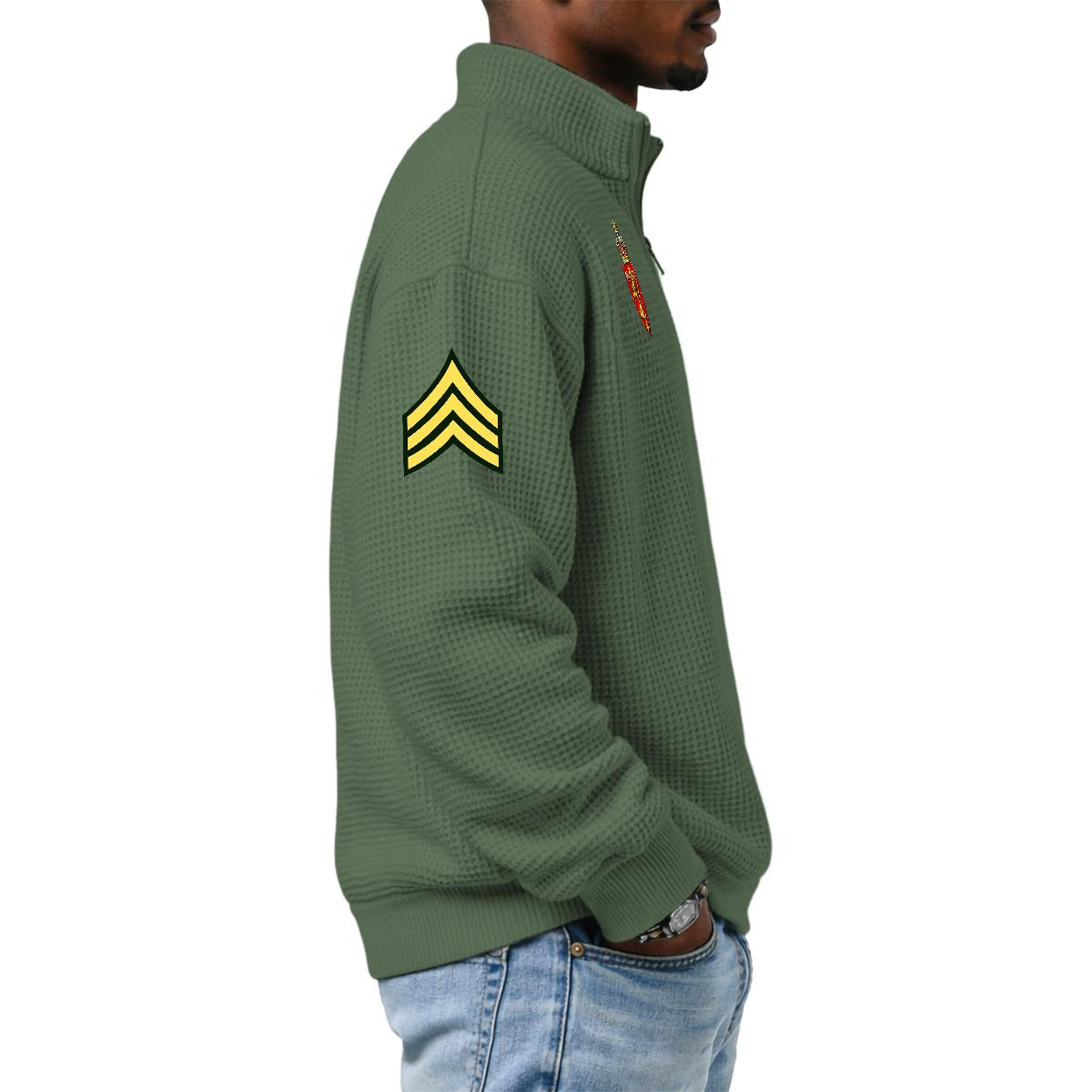Men's Waffle Knit Casual Hoodie With Half Zipper|DTF