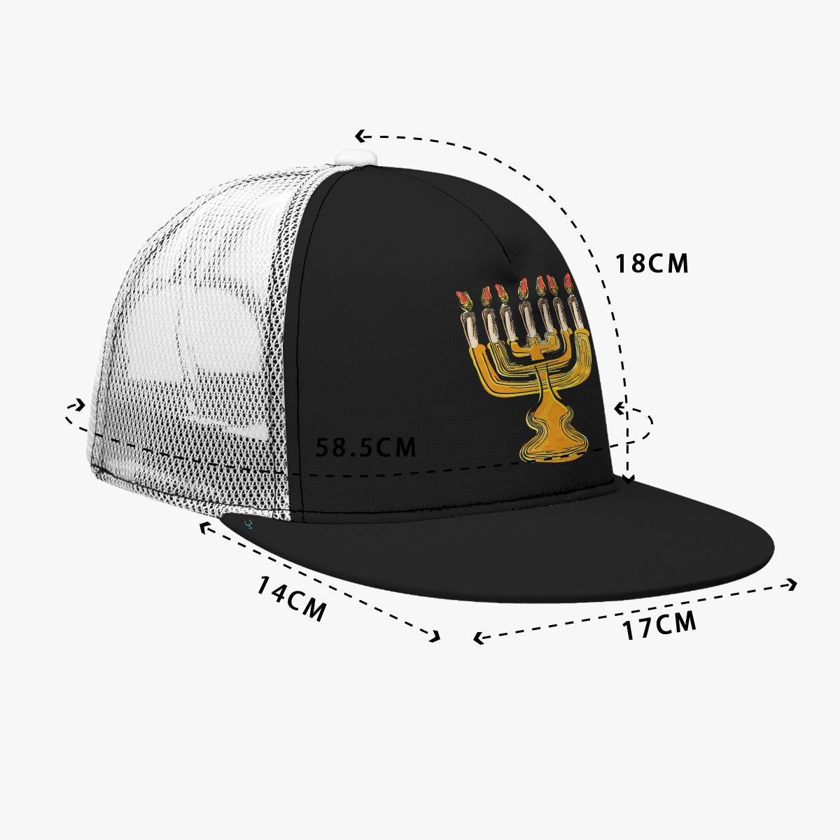 Menorah Black Buckle Flat-brimmed Trucker Cap With Box