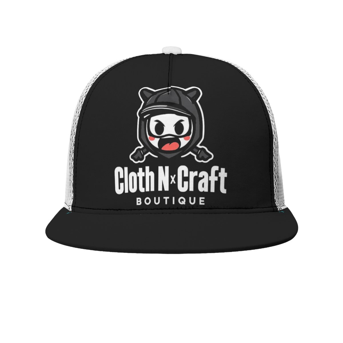 Branded Black Snapback Trucker Flat-brimmed Mesh Cap
