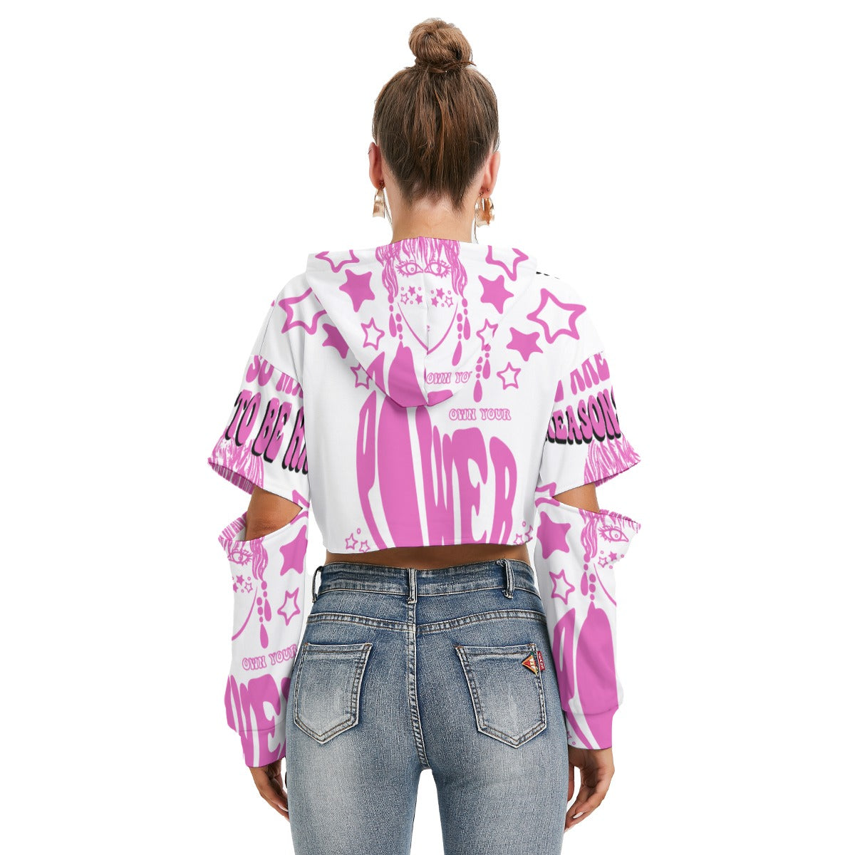 Pinky Power All-Over Print Women's Heavy Fleece Hoodie With Hollow Out Sleeve